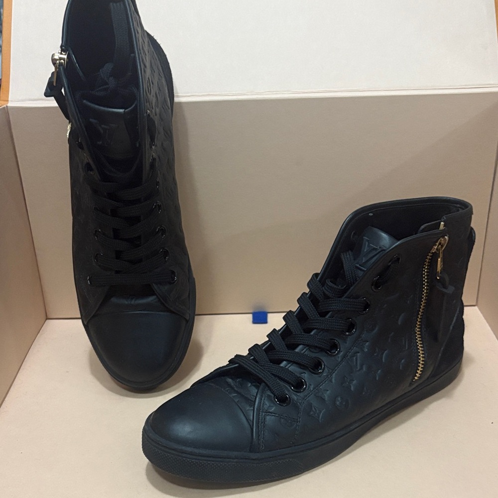 Louis Vuitton Black High-Top Sneakers with Gold Zipper